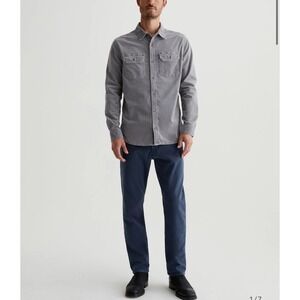 AG Adriano Goldschmied Men's Everett Slim Straight Blue Gingham Pants Size 32x32